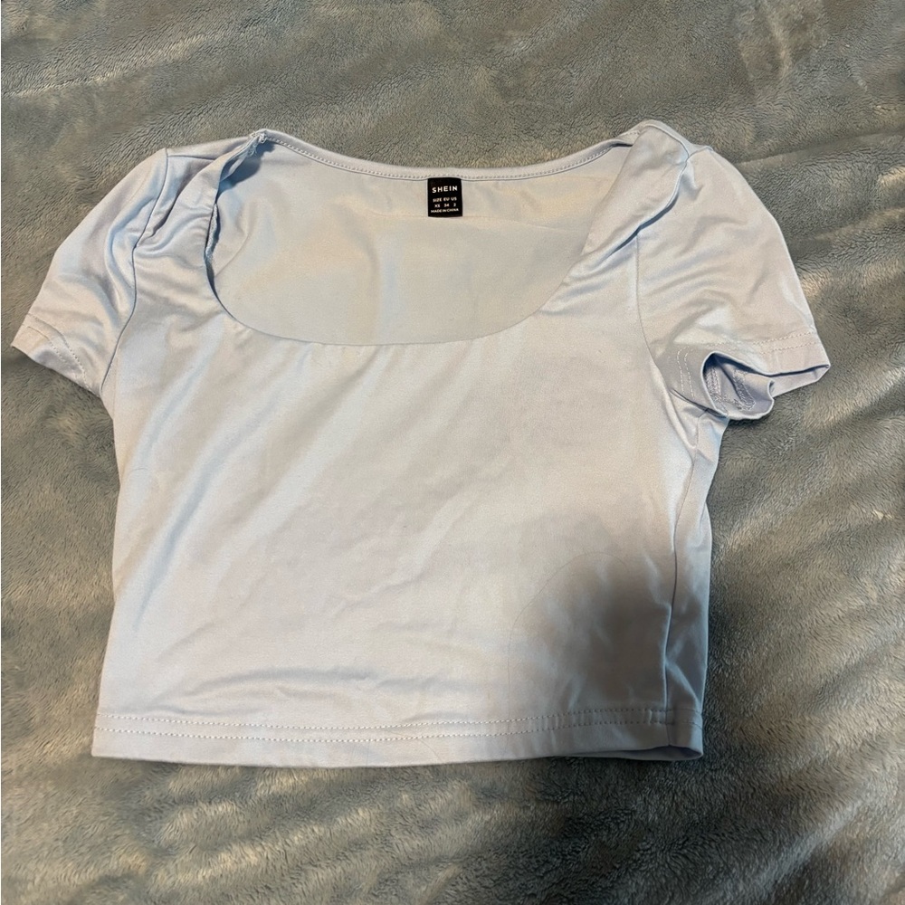 SHEIN Light Blue Scoop Neck Blouse
